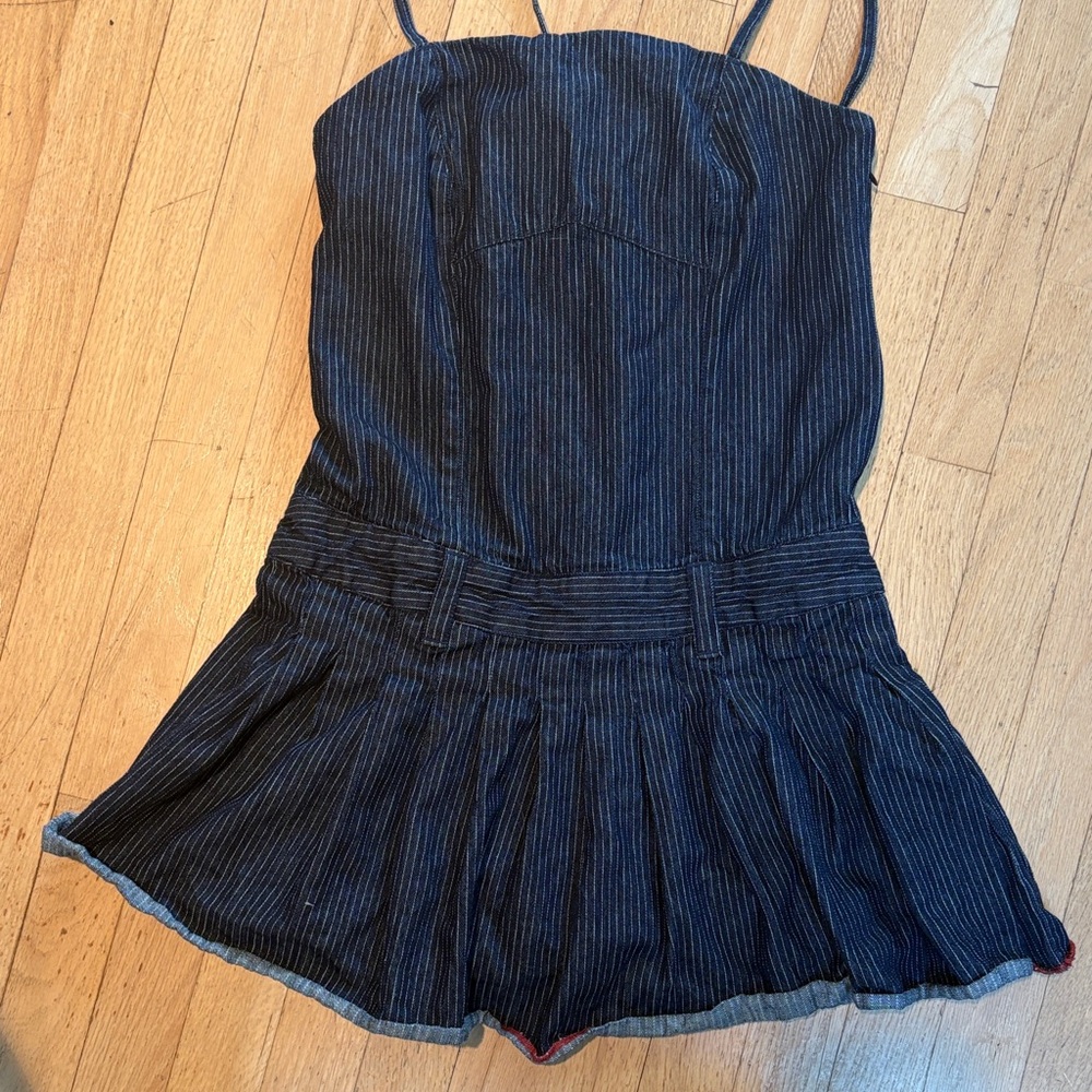 Pilcro Navy and White Pinstripe Spaghetti Strap Jumper